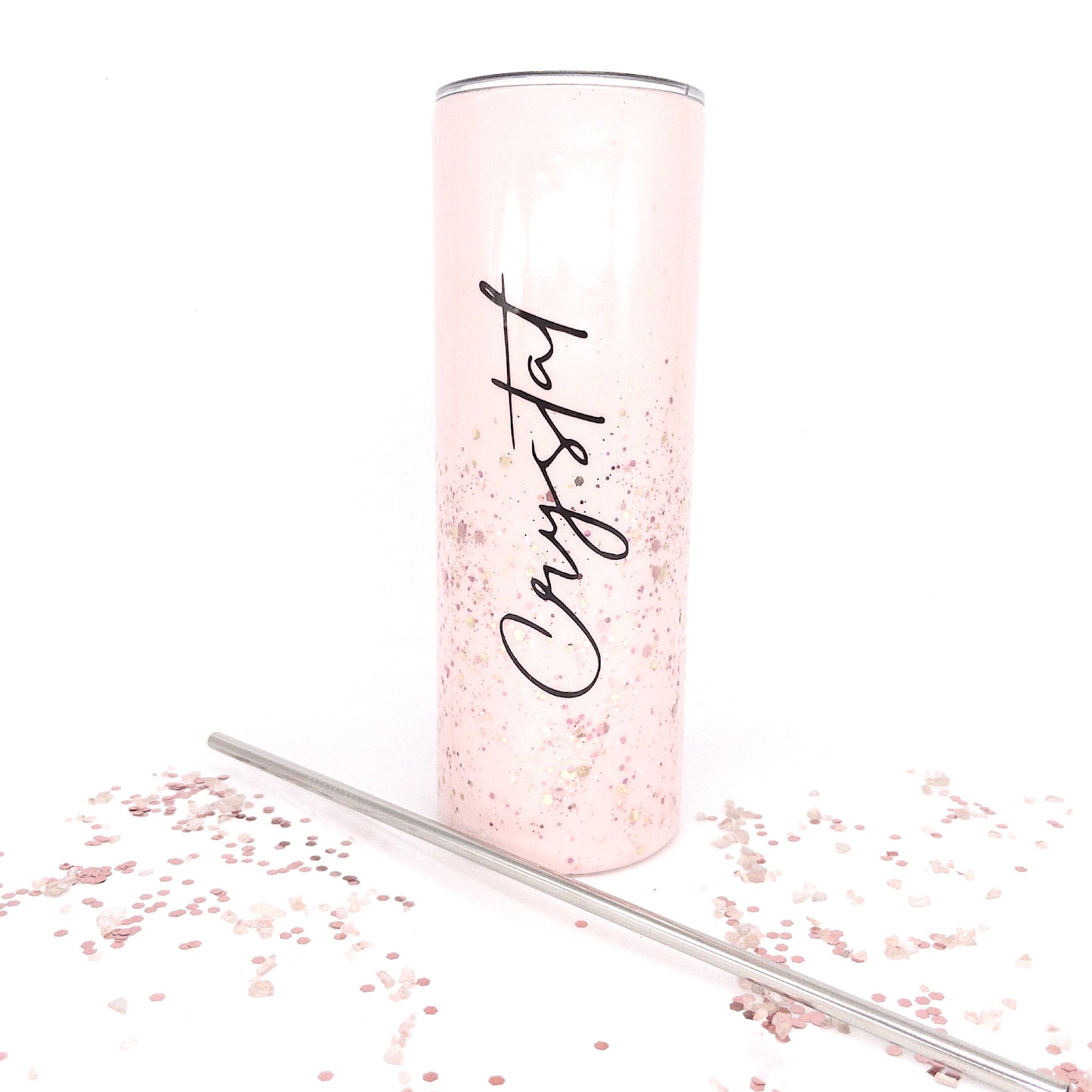 Custom Personalized  Pink Glitter Tumbler Cup With Lid
