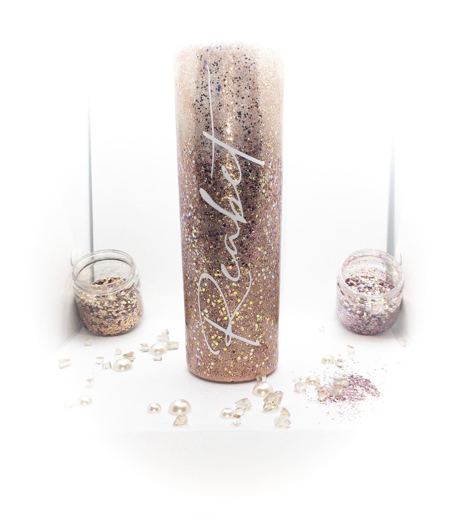 rose gold glitter tumbler