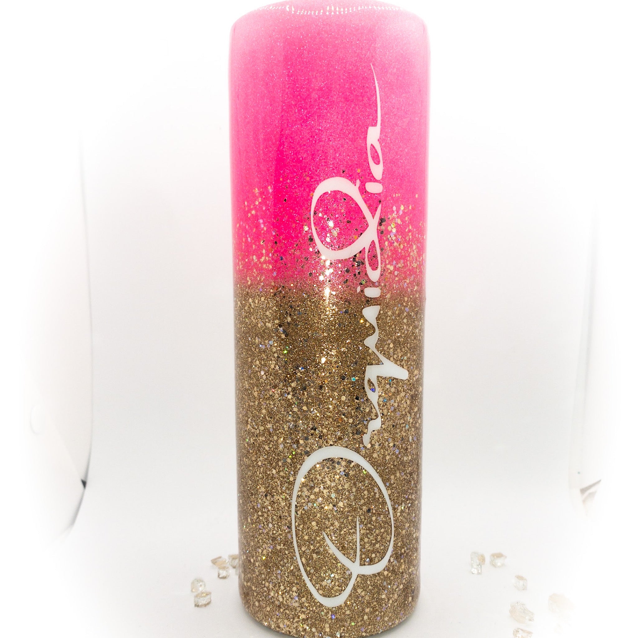 Custom Personalized Rose Gold And Pink Glitter Tumbler Cup With Lid –  Empire Create NY