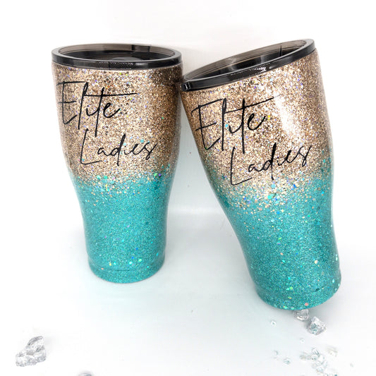 Custom Personalized Gold And Teal Ombre Glitter Tumbler Cup