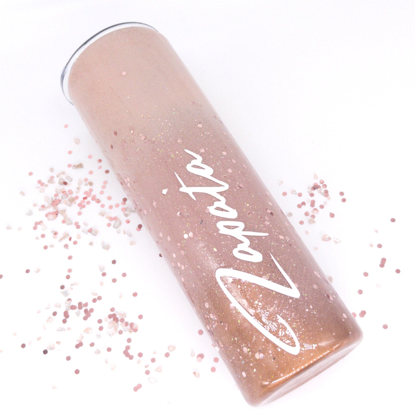 Custom Personalized Rose Gold Layered Ombre Glitter Tumbler Cup With Lid