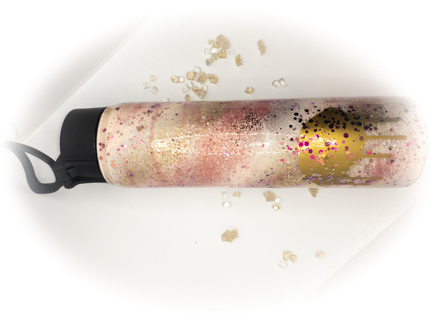 Custom Personalized Pink And Gold Swirl Glitter Water Bottle