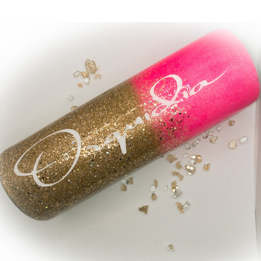Custom Personalized Gold And Hot Pink Ombre Tumbler Cup