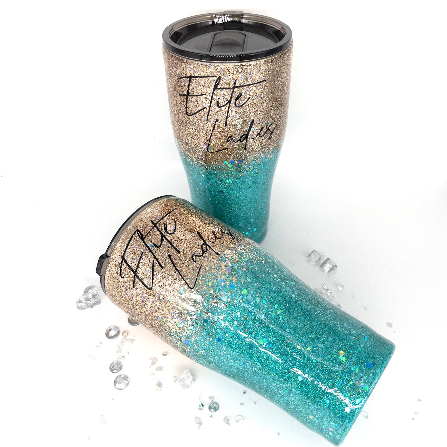 Custom Personalized Gold And Teal Ombre Glitter Tumbler Cup