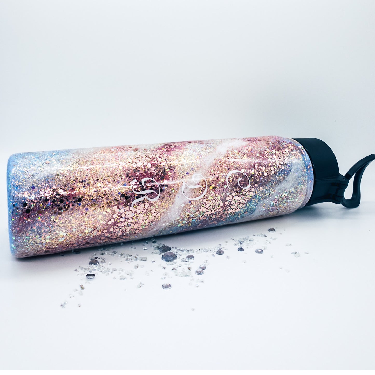 Custom Personalized Insulated Rose Gold And Blue Water Bottle