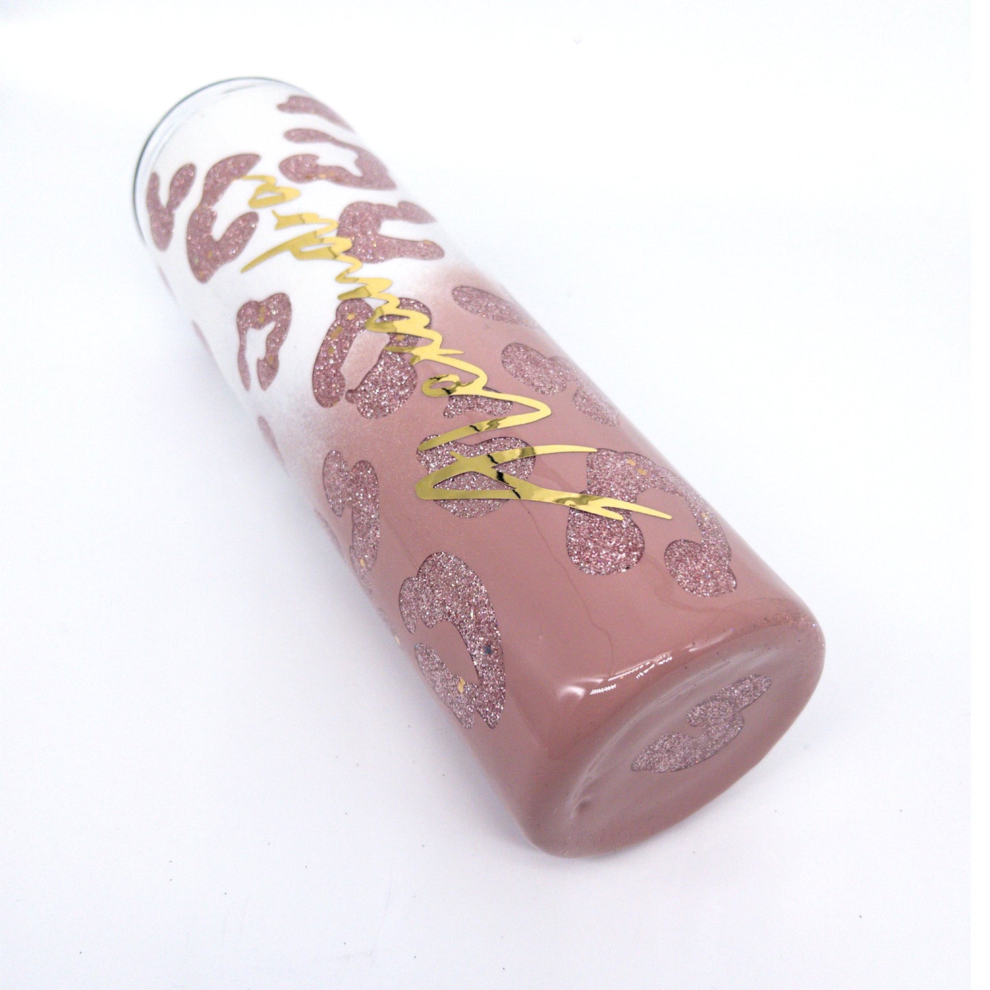 Custom Personalized  Rose Gold Leopard Print Ombre Glitter Tumbler Cup With Lid