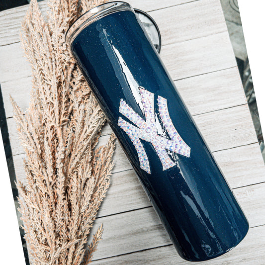Custom Personalized  Yankee Rhinestone Tumbler Cup With Lid
