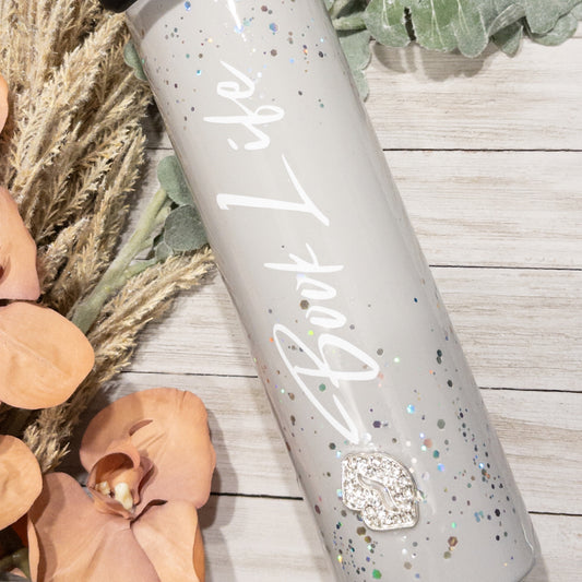 Custom Personalized  Grey Silver Rhinestone  Glitter Water Bottle