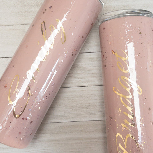Custom Personalized Rose Gold  Glitter Tumbler Cup With Lid and Straw