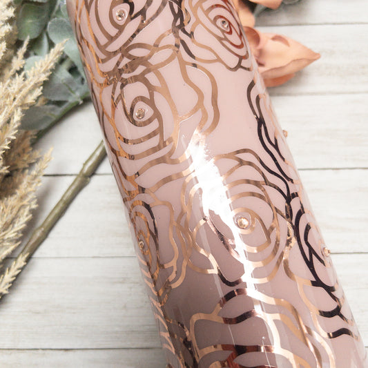 Custom Personalized Rose Gold Glitter Rhinestone Tumbler Cup With Lid and Straw