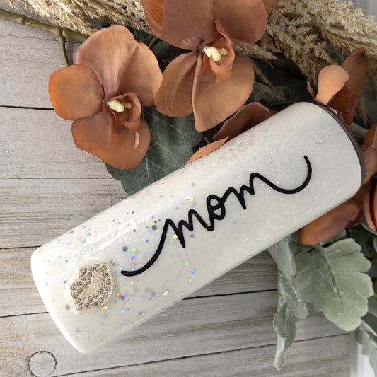 Custom Personalized  White Silver Rhinestone  Glitter Tumbler Cup With Lid