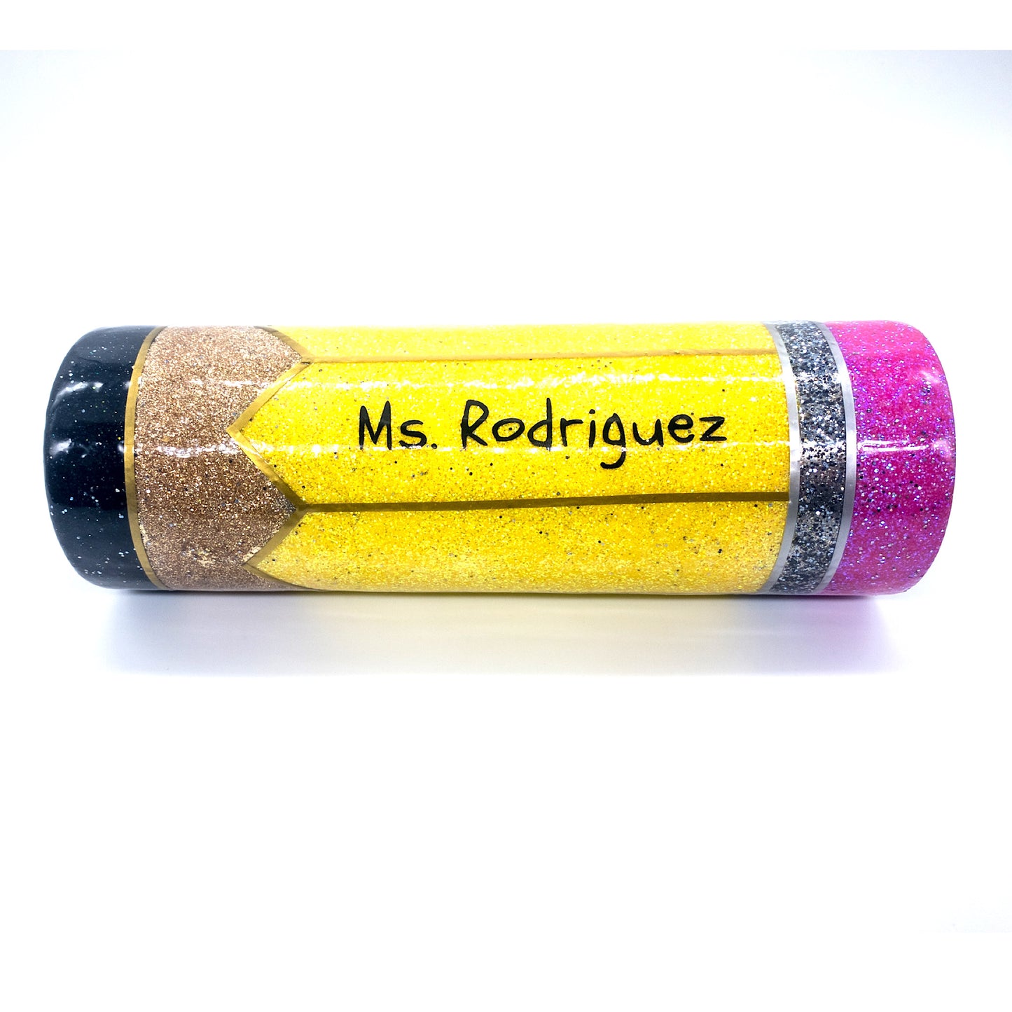 Custom Personalized Teacher Pencil Skinny Glitter Tumbler