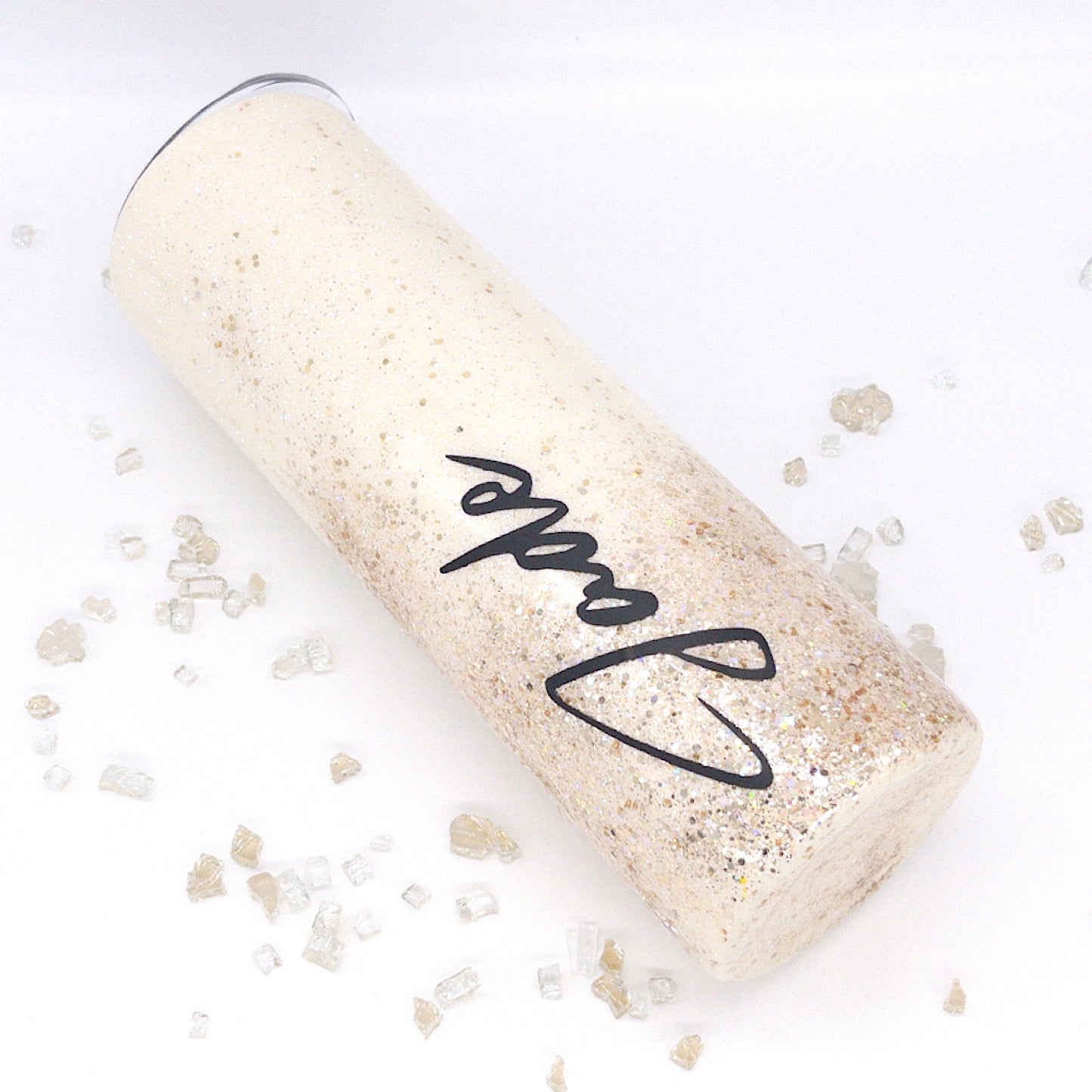 Custom Personalized  Cream and Gold Glitter Tumbler Cup With Lid