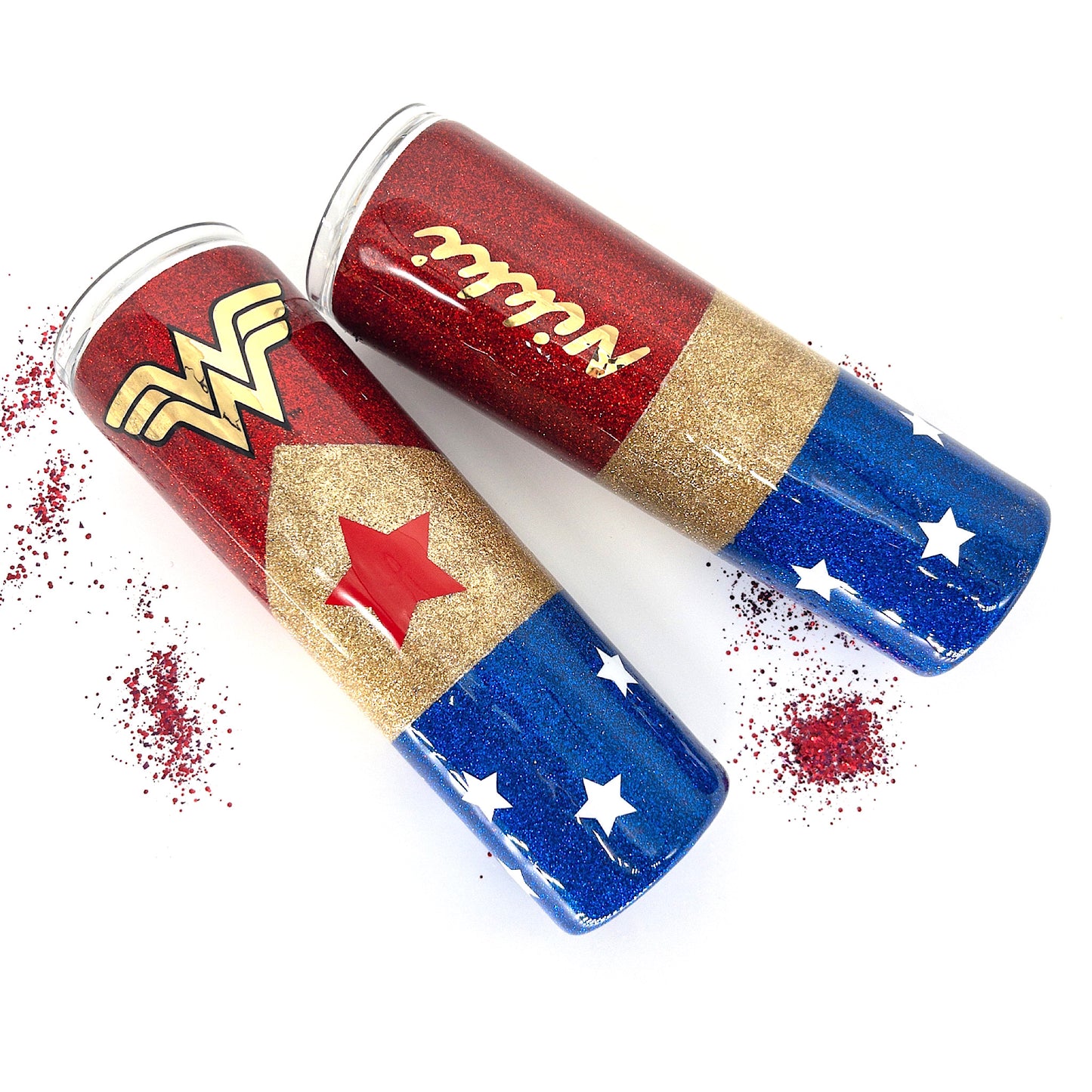 Custom Personalized  Wonder Woman Glitter Tumbler Cup With Lid