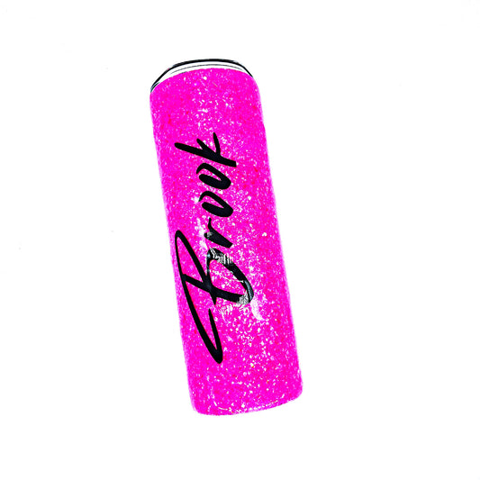 Custom Personalized  Neon Pink  Glitter Tumbler Cup With Lid