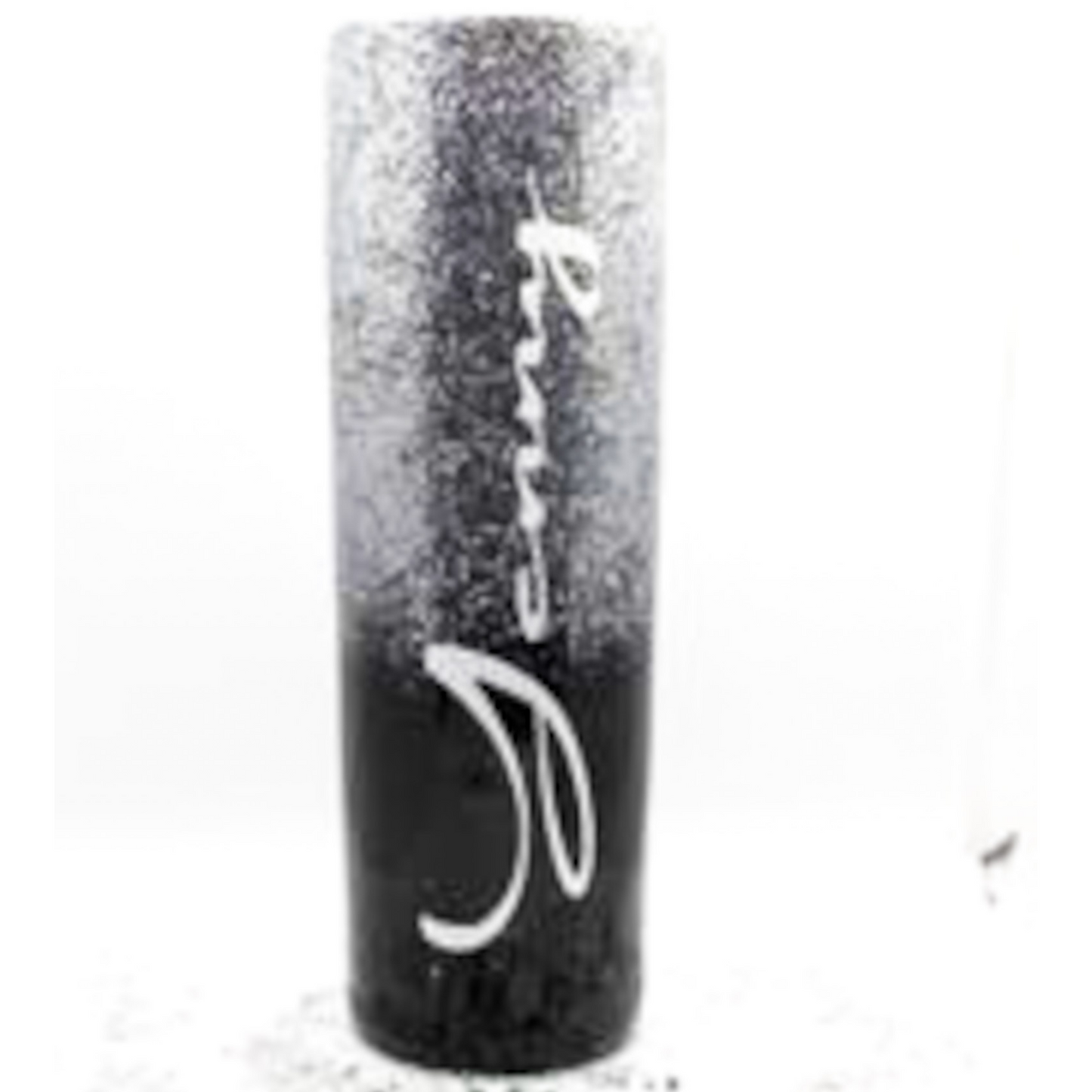 Custom Personalized  Silver And Black  Glitter Tumbler Cup With Lid