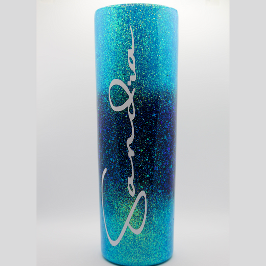 Teal blue stainless steel custom personalized tumbler cup