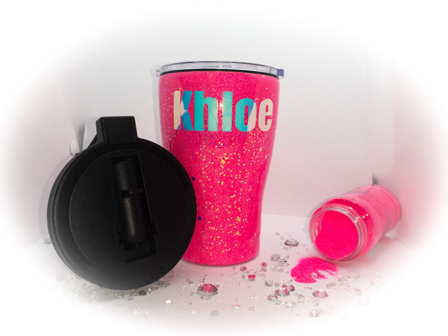 Custom Personalized Hot Pink Kids Glitter Tumbler Cup