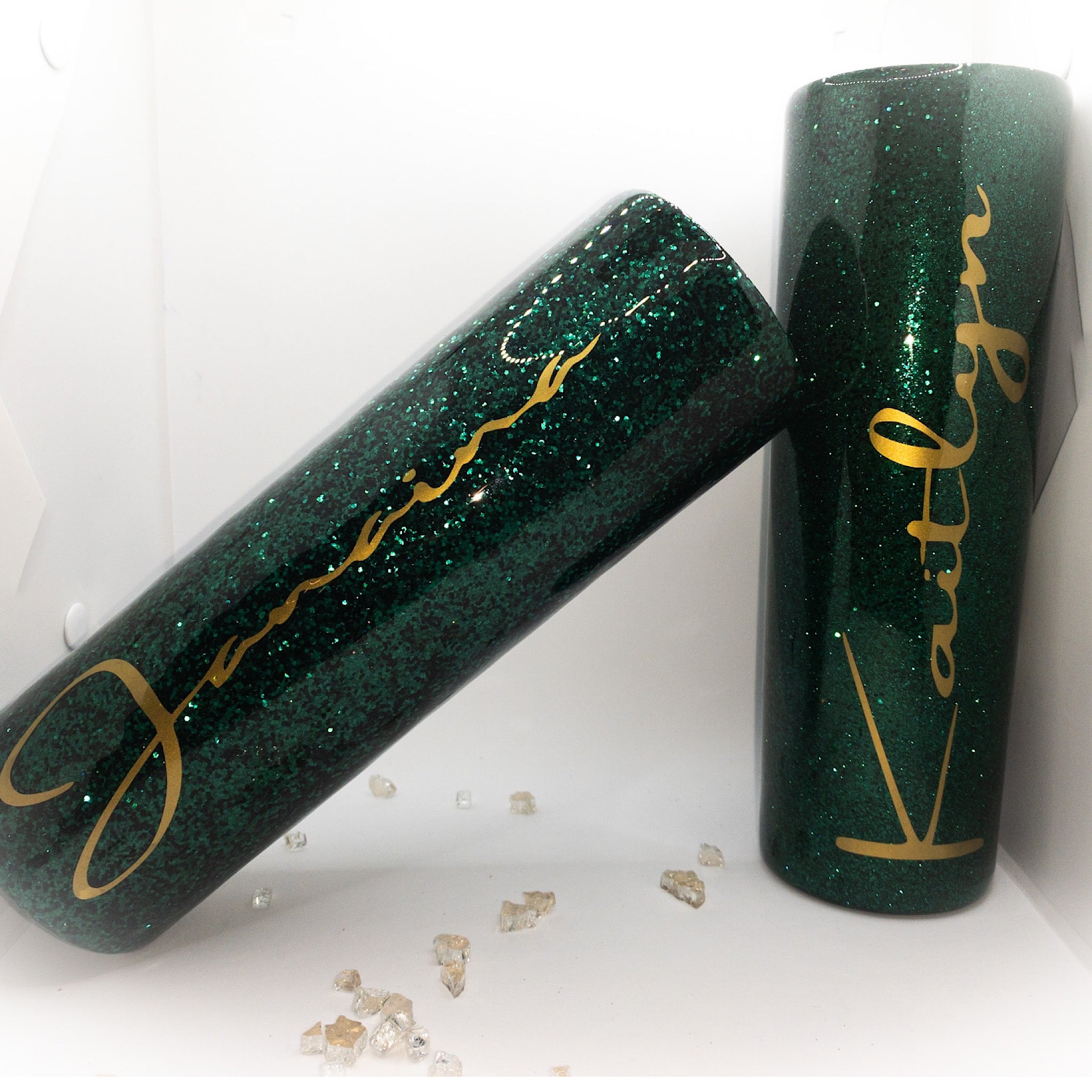 Custom Personalized Dark Hunter Green Glitter Tumbler Cup With Lid