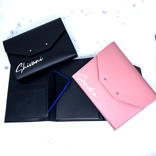 Custom Personalized PU Soft Leather Stylish Daily Planner Journal Agenda Notebook. Pink Black with Metal Closure Studs.