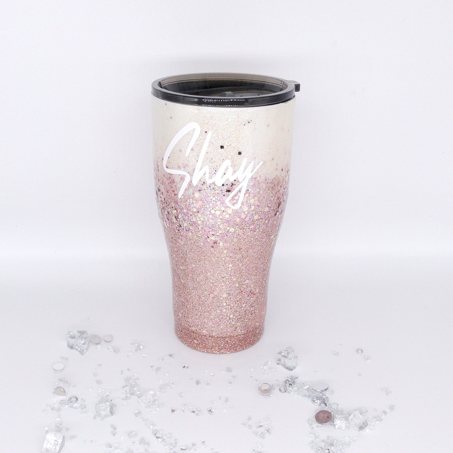 Custom Personalized Rose Gold And Pink Glitter Tumbler Cup With Lid –  Empire Create NY