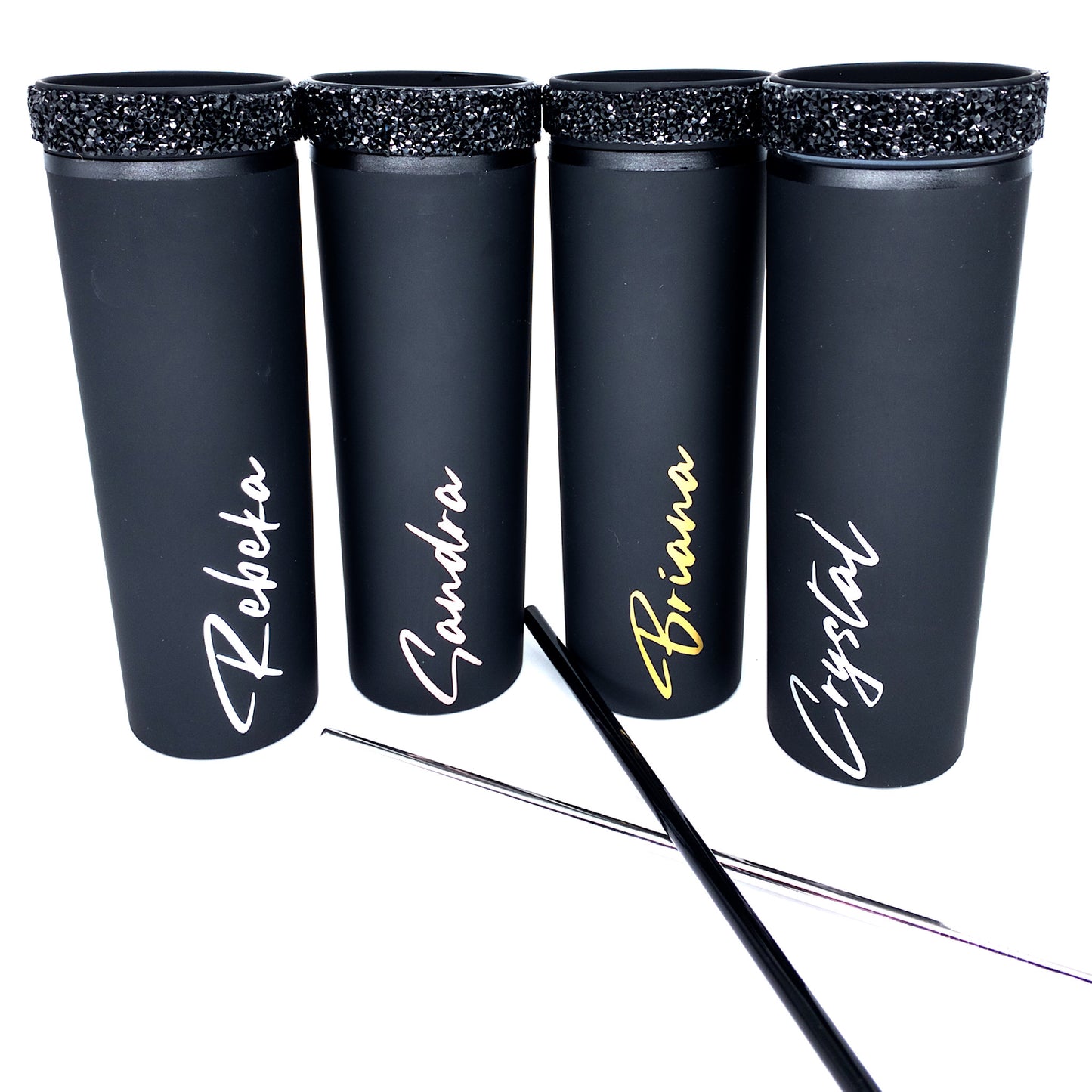 Personalized Rhinestone Matte Tumbler With Straw And Lid