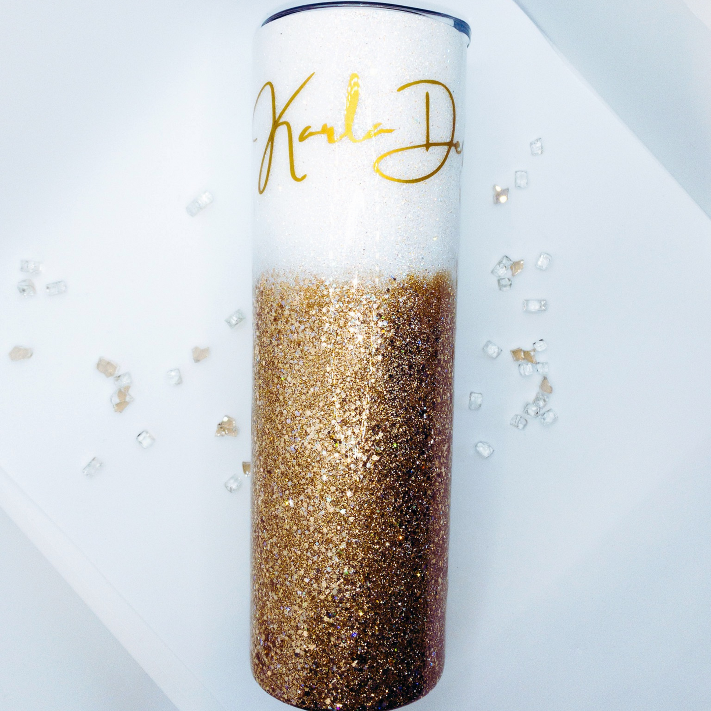 Custom Personalized  Gold And White Glitter Ombre Tumbler Cup