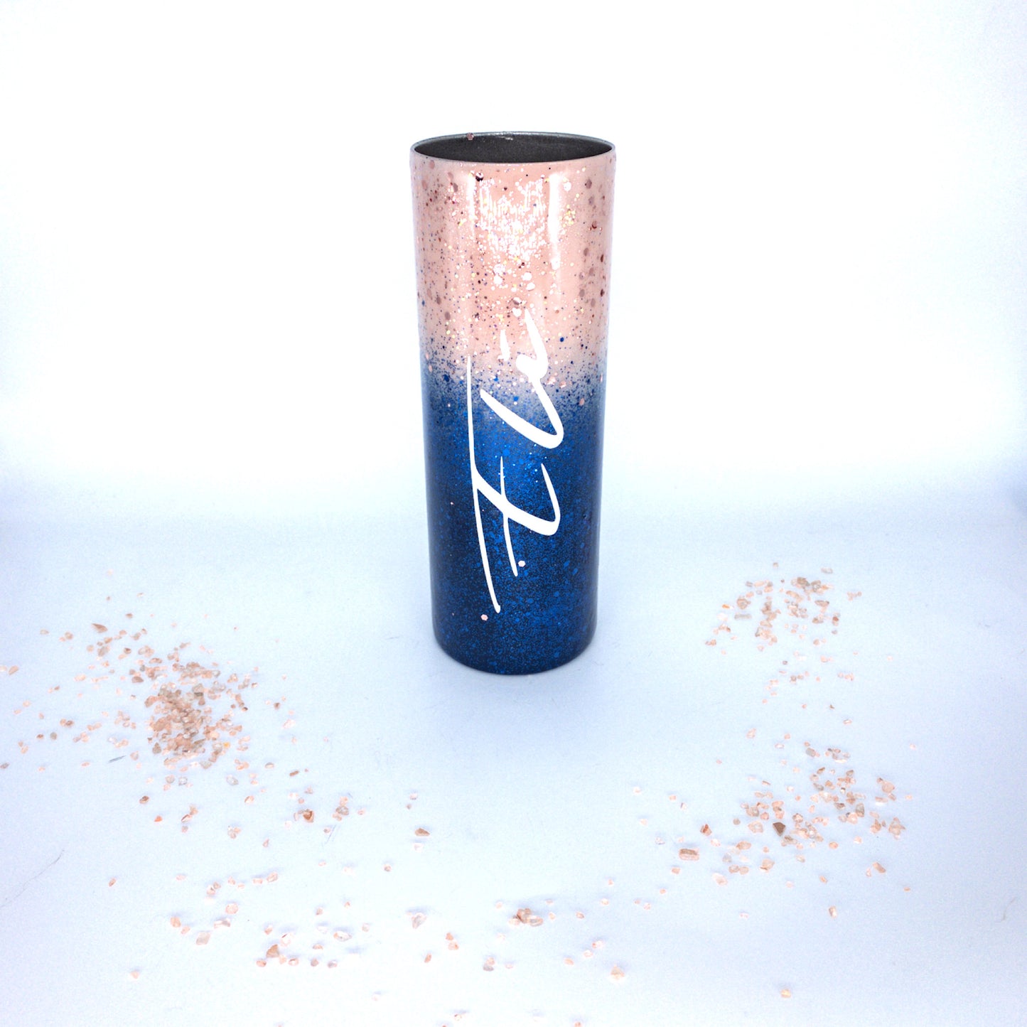 Custom Personalized Rose Gold and Navy Blue  Ombre Glitter Tumbler Cup With Lid