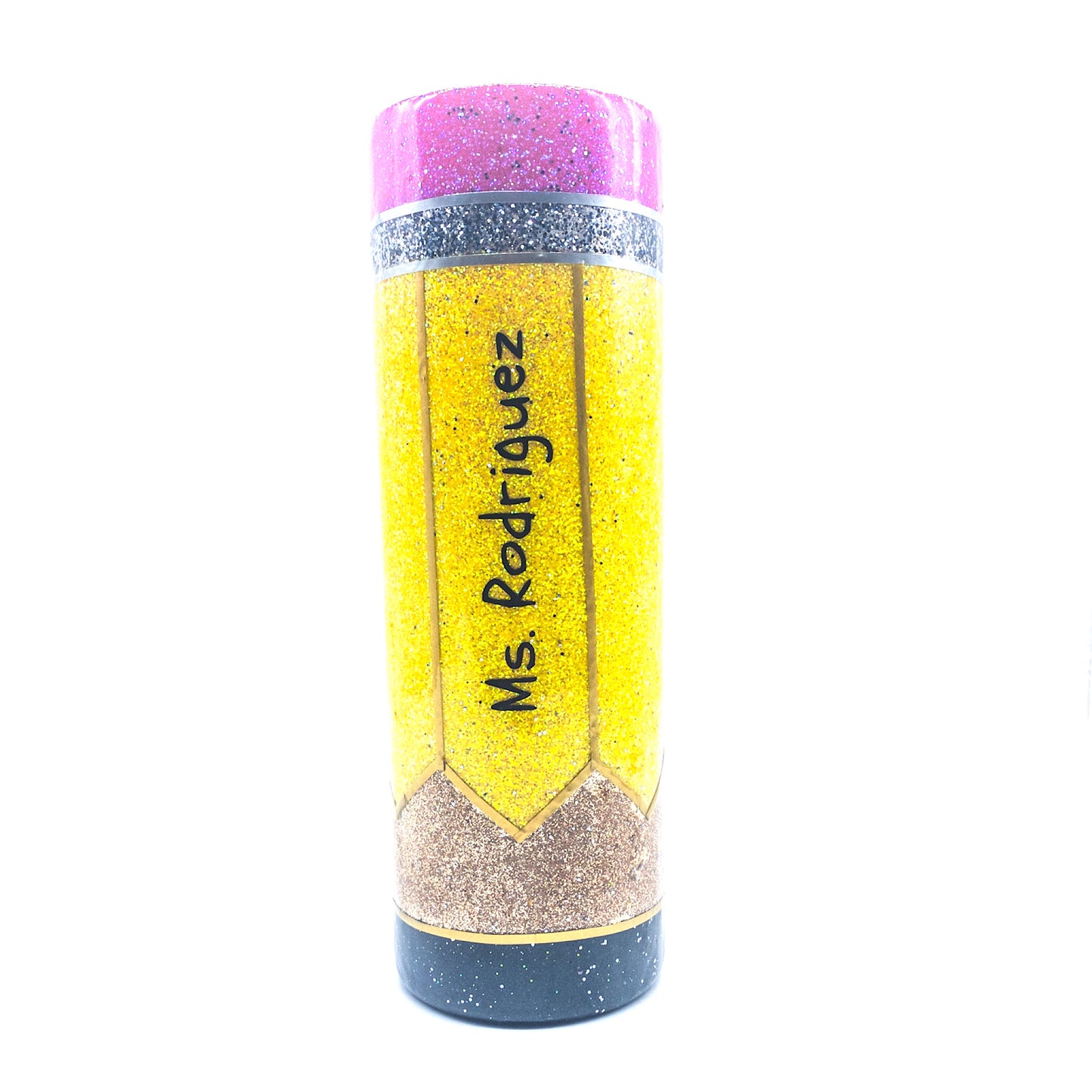 Custom Personalized Teacher Pencil Skinny Glitter Tumbler