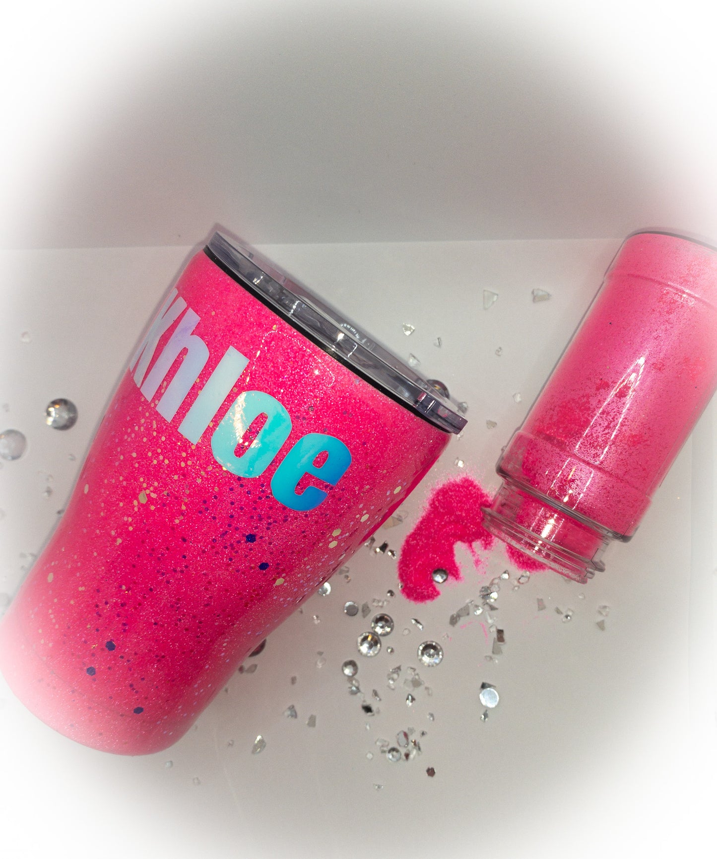 Custom Personalized Hot Pink Kids Glitter Tumbler Cup