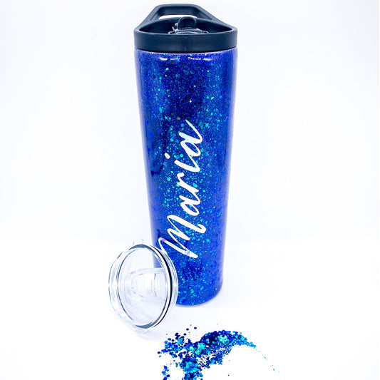 Purple Glitter Tumbler Cup With Lid And Straw.