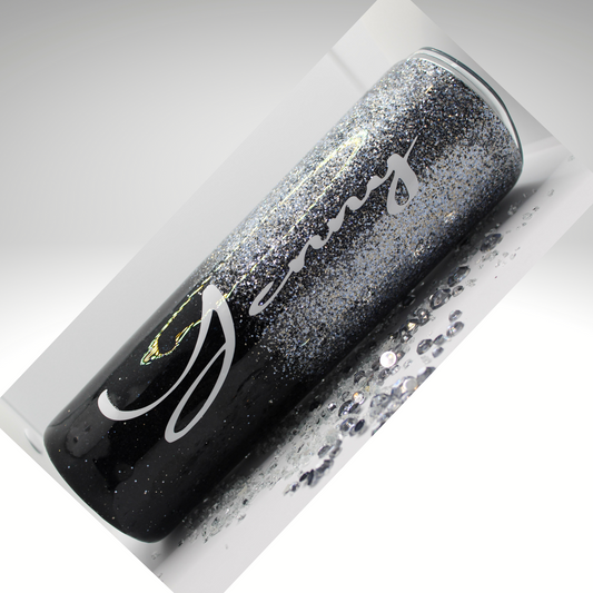 Custom Personalized  Silver And Black  Glitter Tumbler Cup With Lid