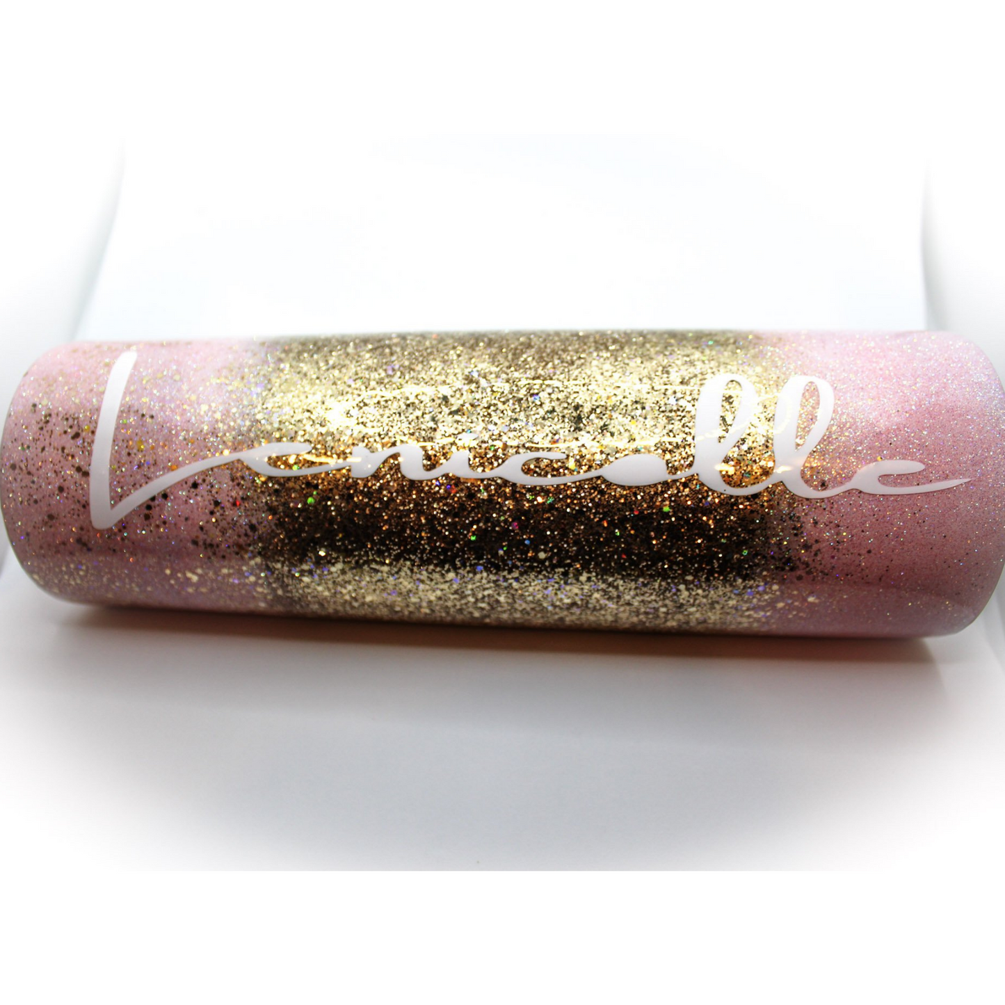 Custom Personalized Gold And Pink Glitter Ombre Tumbler Cup With Lid