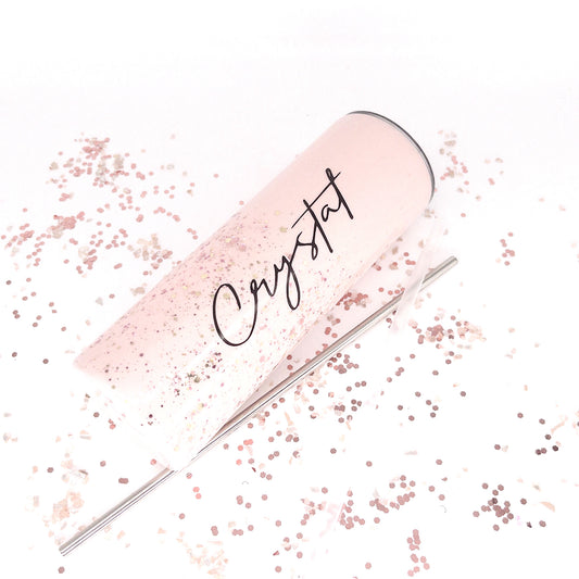 Custom Personalized  Pink Glitter Tumbler Cup With Lid