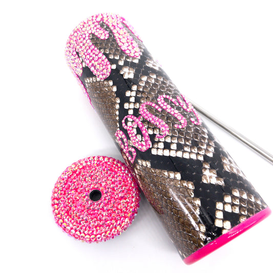 Custom Snakeskin Hot Pink Rhinestone Tumbler