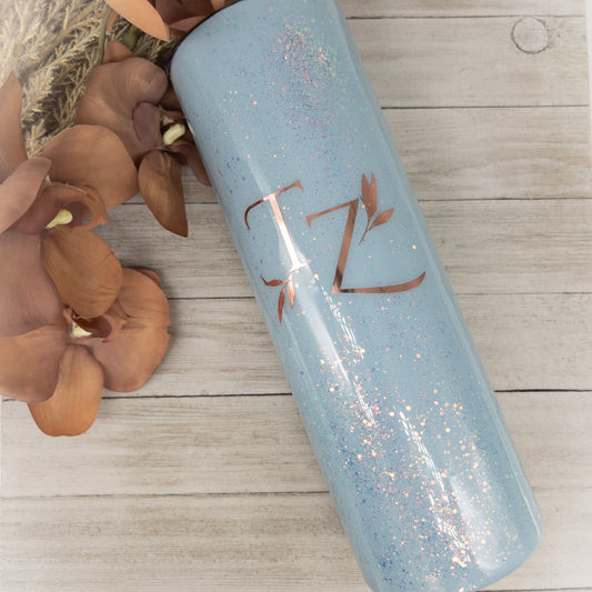 Custom Personalized  Light Blue Glitter Tumbler Cup With Lid