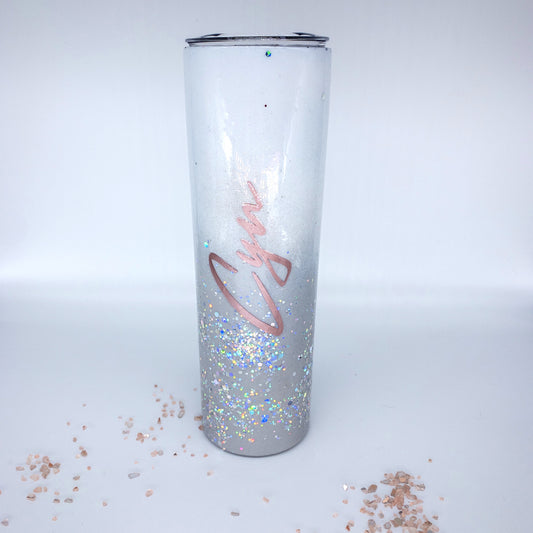 Custom Personalized Silver Grey White  Ombre Glitter Tumbler Cup With Lid